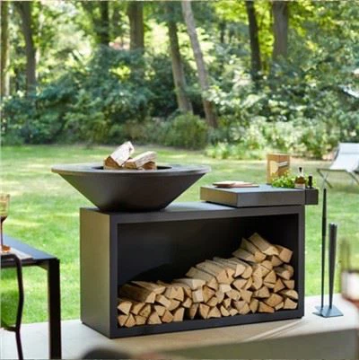 Corten Steel Fire Pit με Τραπέζι Γκριλ